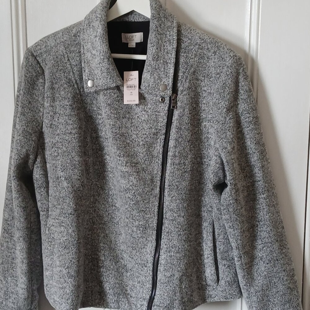 LOFT grey jersey knit moto jacket size 16/XL new with tags